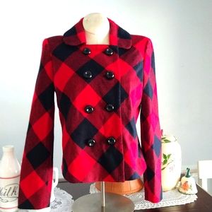 Never worn red and black buffalo check waist button up jacket. Size M/L?